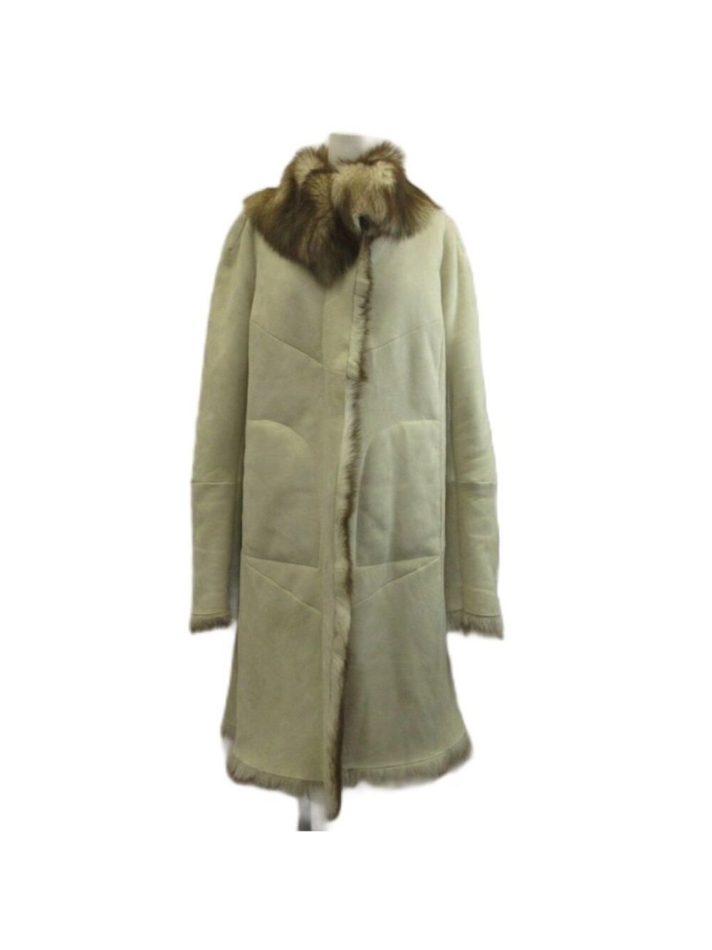 Max Mara White Tag Shearling Coat Leather Real Fur Long M Ivory XZ GY 18 40